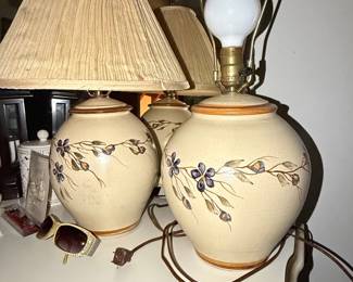 Vintage Hand-Painted Floral Ceramic Table Lamps