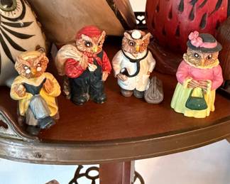 Vintage Hand-Painted Ceramic Owl Figurines