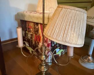 Vintage Brass Bouillotte Candelabra Table Lamp