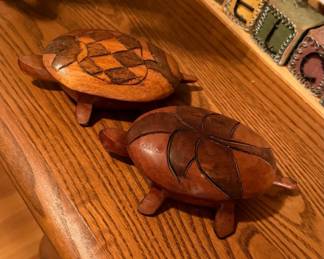 Vintage Hand Carved Wooden Turtle Trinket Boxes