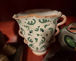 Vintage Italian Majolica Hand-Painted Cachepot with Handles