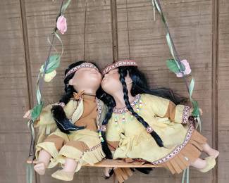 Cathay Collection Porcelain Native American Dolls on Swing