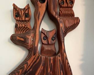 Vintage Witco Style Carved Wood Owl Wall Plaque