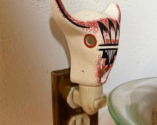 Vintage Southwestern Hand-Painted Ceramic Bull Skull Night Light