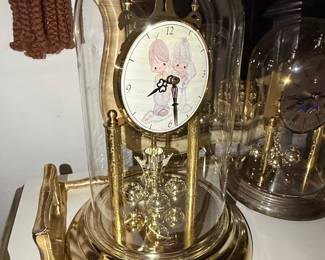 Vintage Precious Moments Anniversary Clock with Bride and Groom Illustration