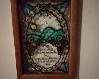 Vintage Stained Glass Inspirational Wall Art with "May your day be blessed with Joy and your life be blessed with love."