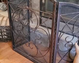 Vintage Wrought Iron Scrollwork Fireplace Screen