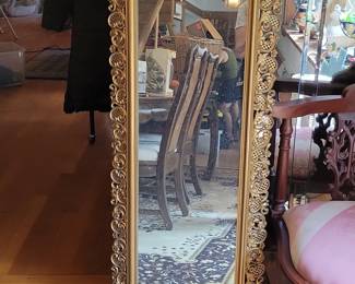 Vintage Ornate Gold-Tone Floor Mirror with Baroque Scrollwork