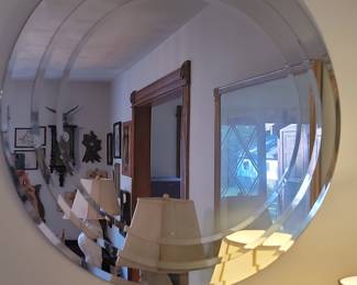 Vintage Italian Fontana Arte Style Round Beveled Mirror