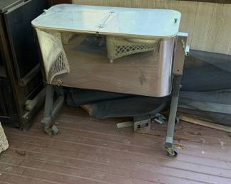 Vintage Stainless Steel Rolling Patio Cooler