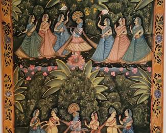 Vintage Indian Pichwai Painting of Krishna and Gopis