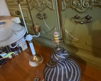 Mid-Century Modern Studio Pottery Lamp with Incised Swirls