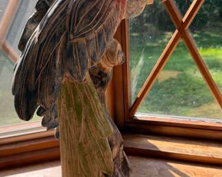 Vintage Hand-Carved Wooden Parrot Sculpture