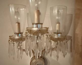 Vintage Crystal Wall Sconce with Hurricane Shades