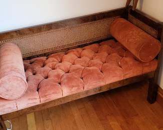 Vintage Tufted Cane Back Daybed with Bolster Pillows