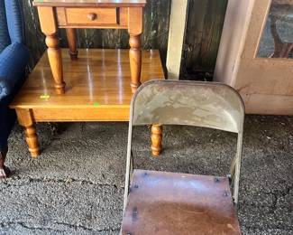 ANTIQUE METAL FOLDING CHAIRS WITH WOOD SEAT (MULTIPLE)