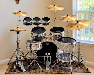 Vintage Ludwig Vistalite drums and Zildjian cymbals