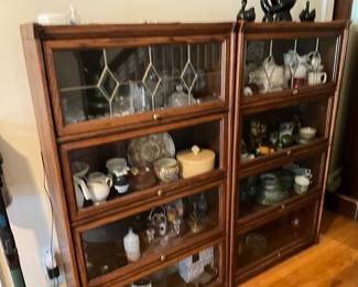 Five bookcases with leaded glass panels