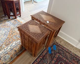 Carved Rosewood Nesting tables with 3 drawers
