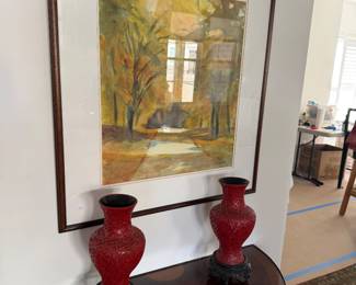 Pr Cinnabar Vases