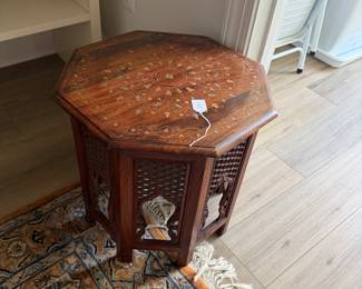 Octagonal Rosewood Side Table with Brass Inlay