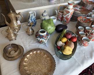 Imari China Set; Silverplate Coffee or Tea Service