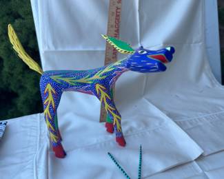 Lety Murillo Arrazola Oaxaca Hand Painted Wood Carving Alebrije Dog 