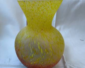 Vintage Yellow/Orange Art Glass Spatter Vase
