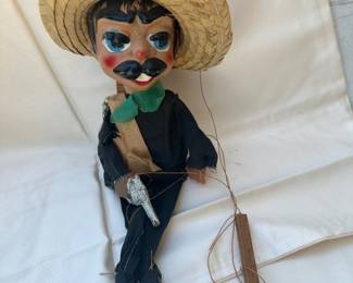 Mexican Folk Art String Marionette Puppet with Sombrero 