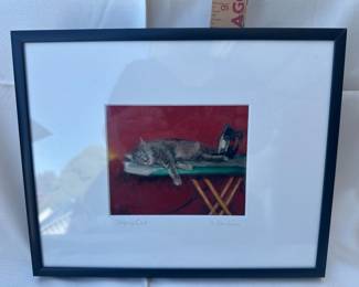 Helping Out Framed Sleeping Cat Artwork Print 