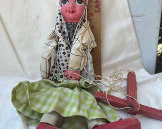Mexico Marionette String Puppet Doll in Plaid Dress 