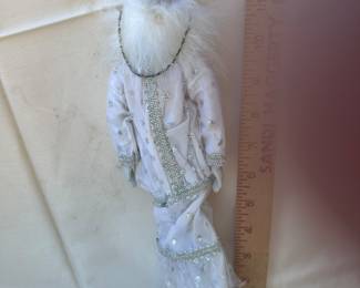 Porcelain Head Harlequin Mime Clown Doll in All White Attire 