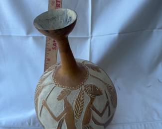 Hand Carved Peruvian Folk Art Storytelling Gourd Canteen 