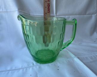 Federal Glass Green Depression Glass Ribbed Water Pitcher 