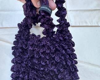 Handcrafted Purple Fabric Ruffle Scrunchie Handbag 