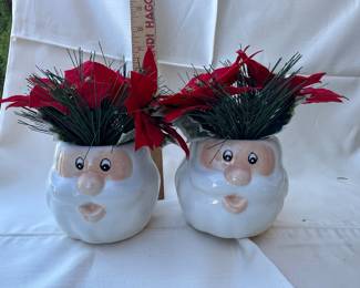 Vintage Santa Face Ceramic Holiday Planters (Pair)