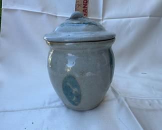 Salt Glazed Stoneware Lidded Crock with Cobalt Blue Designs