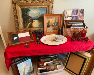 Framed art, photo albums, frames