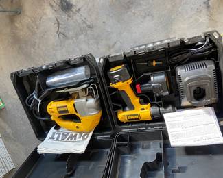 older Dewalt scroll saw and drill. Saw is AC, drill is battery