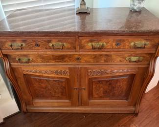 Antique Walnut Marble Top Buffet