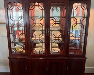 Thomasville Mahogany Traditional Lighted China Cabinet 6’x7’x17” This is a presale but can not be removed from the house until the end of the first sale day. $850