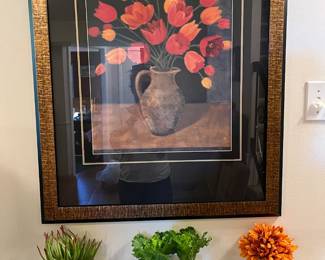 Framed picture, decorative plants