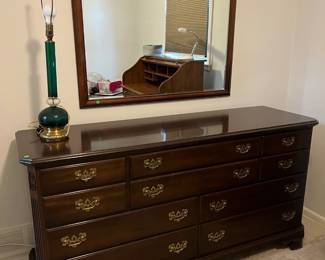 VERY cool green lamp, dresser, mirror
