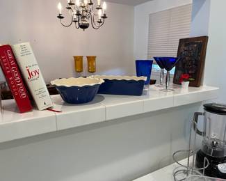 Cooking books, blue glass ware
