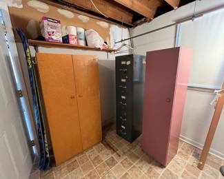 Free standing cabinets, file cabinet, ski's