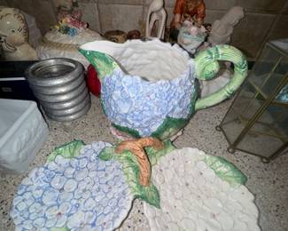 Ceramic floral pitcher and plates