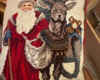 Christmas needlepoint pillow