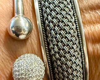Balinese Hand Crafted 925 Cuff and Silver/Rhinestone Cuff