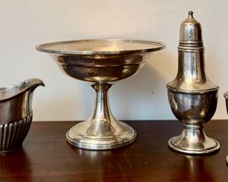 Sterling Silver Creamer, Compote & Salt & Pepper Shakers