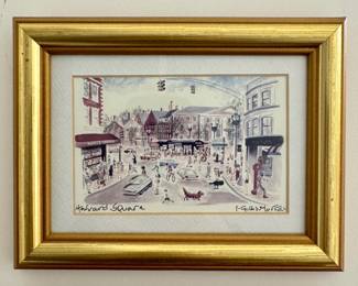 "Harvard Square" Miniature Watercolor, Signed